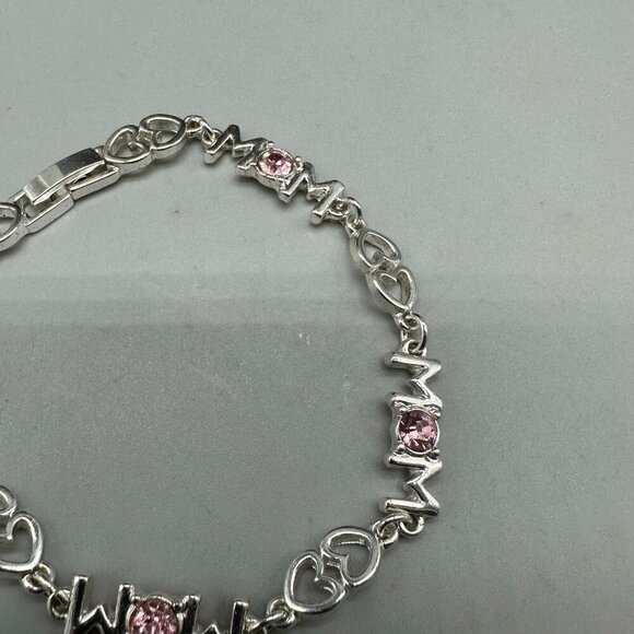 3/$30 Mom Bracelet Pink Rhinestone Heart Link Silver Gift Jewelry for Her 7" - Picture 7 of 12